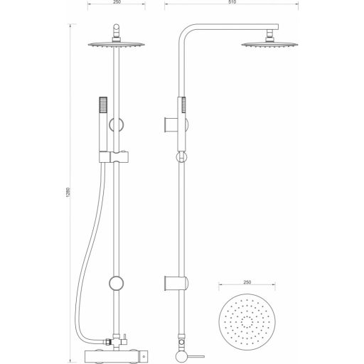 Minotti Tubo zuhanyrendszer csapteleppel, króm, Ø250 mm