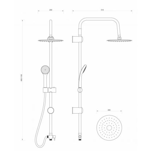 Minotti Tubo zuhanyrendszer csapteleppel, króm, Ø200 mm