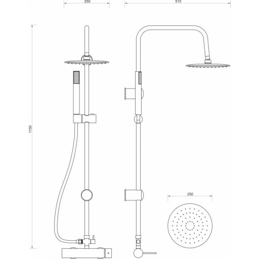 Minotti Tubo zuhanyrendszer állítható zuhanyoszloppal, króm, Ø250 mm