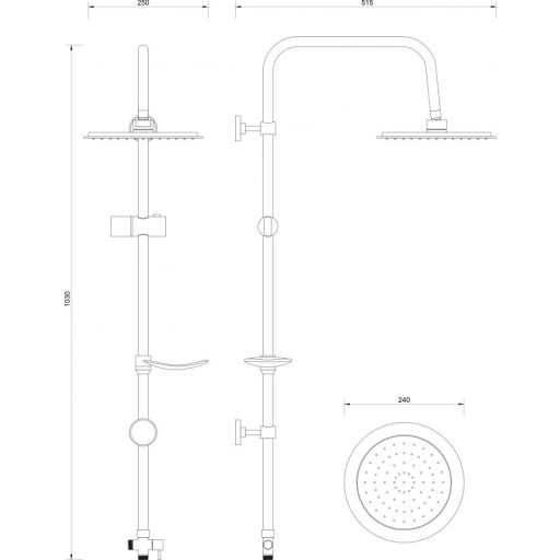 Minotti zuhanyrendszer kerek esőztető fejjel és szappantartóval, króm