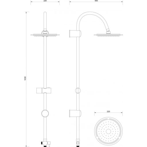 MINOTTI zuhanyoszlop kerek esőztető fejjel 1030 mm, króm