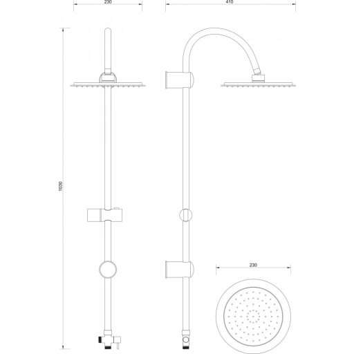 Minotti zuhanyrendszer kerek fejjel, 1030 mm, króm