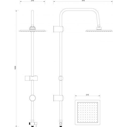Minotti zuhanyrendszer szögletes fejjel, 1030 mm, króm