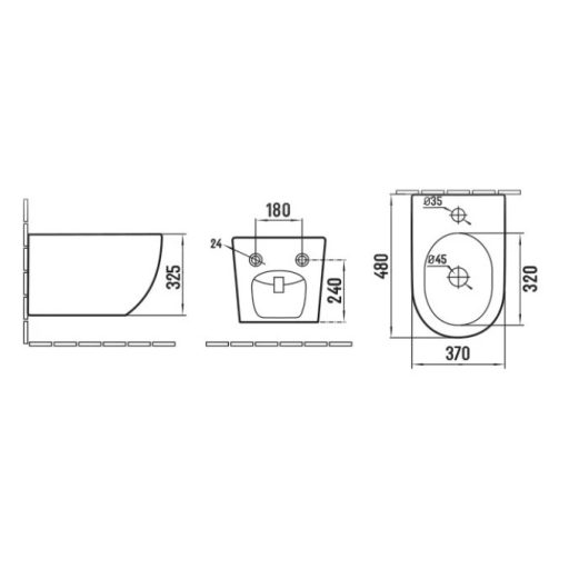 MINOTTI PERLA fali bidé – 480 x 370 x 325 mm – matt fekete