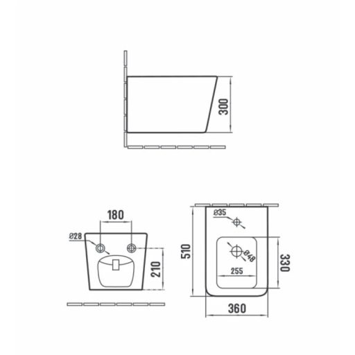 MINOTTI PIANO fali bidé – 510 x 360 x 300 mm – fehér
