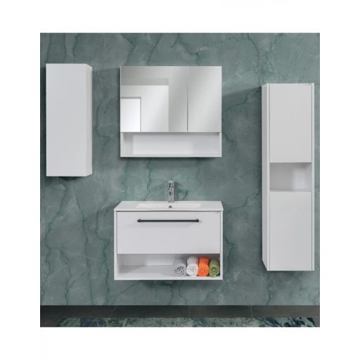 LINEART NOVA 600 fehér Kétszárnyas tükrös fürdőszoba szekrény Soft Close funkcióval – 58x70 cm