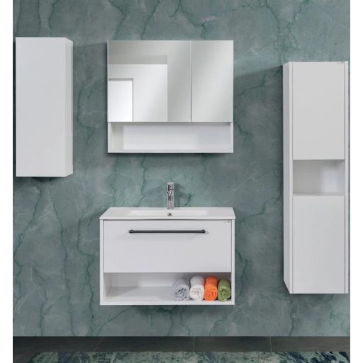 LINEART NOVA 800 fehér Kétszárnyas tükrös fürdőszoba szekrény Soft Close funkcióval – 78x70 cm