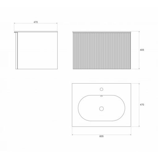 LineART Piedra 60 cm Függesztett Mosdószekrény Kerámia Mosdóval – Sötét Dió – Nedvességálló