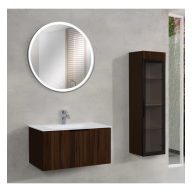   LineART Piedra 81 cm Függesztett Mosdószekrény Kerámia Mosdóval – Sötét Dió – Nedvességálló