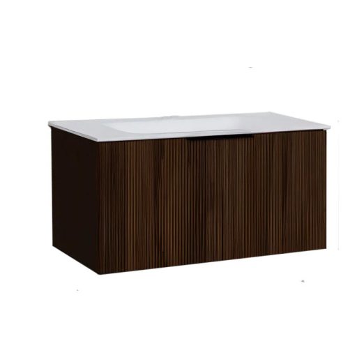 LineART Piedra 81 cm Függesztett Mosdószekrény Kerámia Mosdóval – Sötét Dió – Nedvességálló