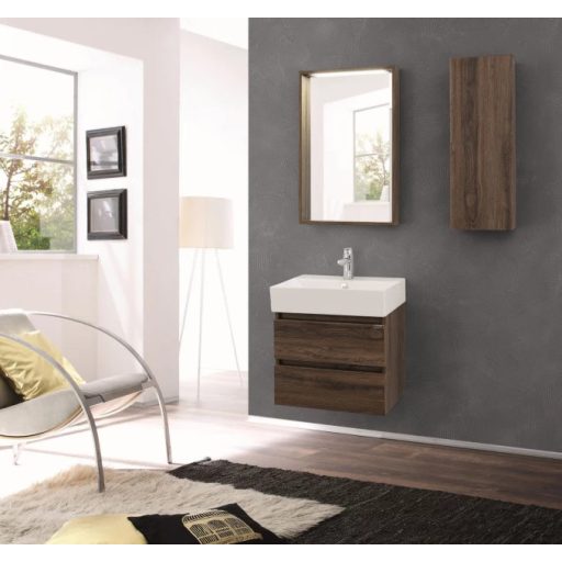 LINEART PLAZA Navarro vertikális fürdőszoba szekrény – 30x85 cm, sötét fa mintázat, nedvességálló