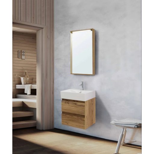 LINEART PLAZA 500 Modern fürdőszobai tükör Legnano tölgy kerettel – 48x85 cm