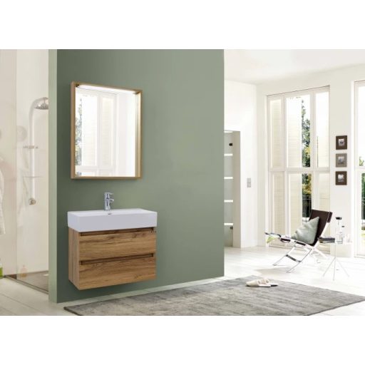 LINEART PLAZA 700 Modern LED-es fürdőszobai tükör – Világos Legnano tölgy, 65x85 cm