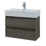   LineART PLAZA 70 cm Függesztett Mosdószekrény Kerámia Mosdóval – Antracit Tölgy – Nedvességálló