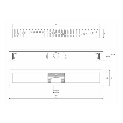 PROFIL M WAVE 600 Zuhanylefolyó, 600 mm, Szálcsiszolt Inox