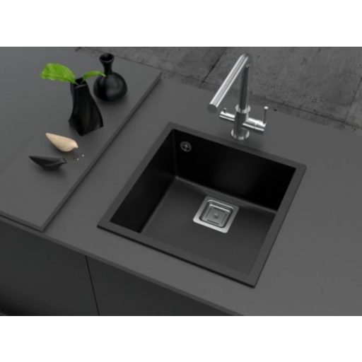 MILO QUBUS 560 x 440 x 220 mm gránit mosogató – Lávafekete (Lava stone) 