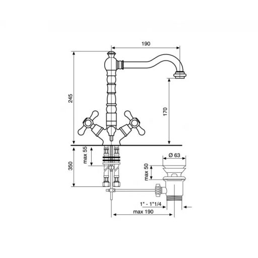 EMMEVI DECO kétszelepelt mosdócsaptelep - antik réz