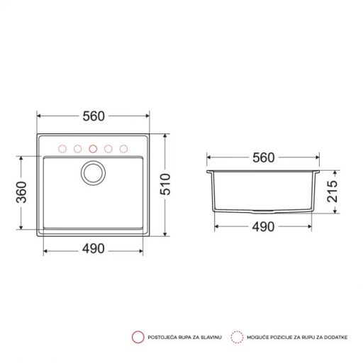 MILO RETTO 560 x 510 x 215 mm gránit mosogató – Gyémántszürke (Diamond Grey)