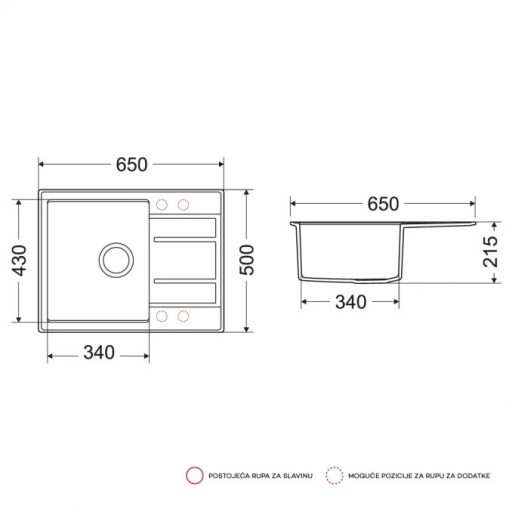 MILO RETTO 650 x 500 x 215 mm gránit mosogató – Lávafekete (Lava stone)