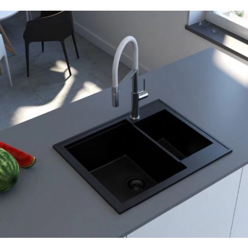 MILÓ Milo Retto másfél medencés gránit mosogató, 610x500x215 mm, vulkanikus fekete