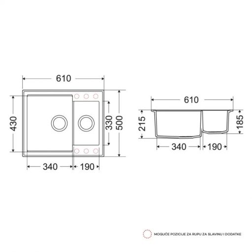 MILÓ Milo Retto másfél medencés gránit mosogató, 610x500x215 mm, homokszín