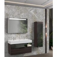   LineART Sharp 102 cm Függesztett Mosdószekrény Kerámia Mosdóval – Sötét Dió – Nedvességálló