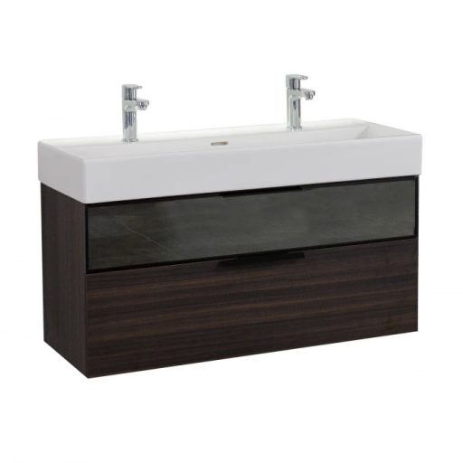 LineART Sharp 102 cm Függesztett Mosdószekrény Kerámia Mosdóval – Sötét Dió – Nedvességálló