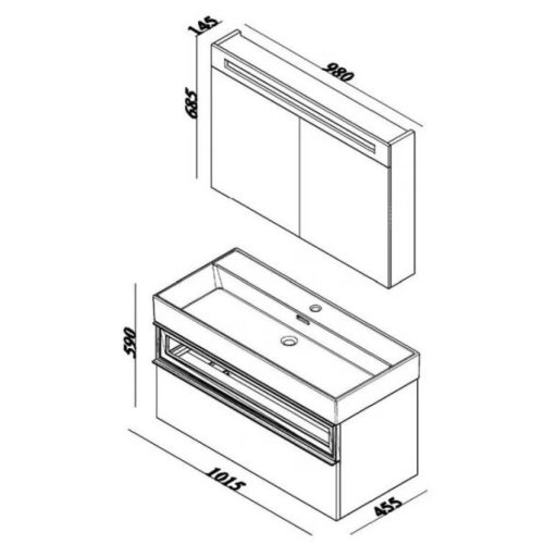 LineART Sharp 102 cm Függesztett Mosdószekrény Kerámia Mosdóval – Sötét Dió – Nedvességálló