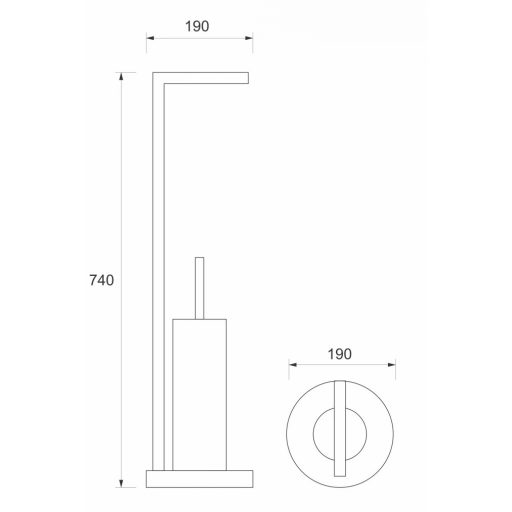 MINOTTI álló WC-kefe és papírtartó – 190x740 mm – Króm (TU-02)