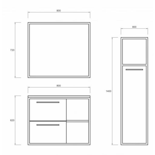 MINOTTI W-800-3 Modern fürdőszobai tükör fekete kerettel – 80x72 cm
