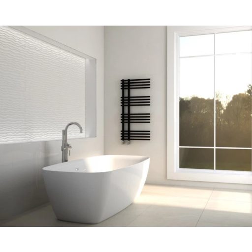 WARME ROER modern aszimmetrikus törölközőszárító radiátor – Matt fekete, 50x100cm