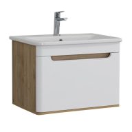   LineART WING 60 cm Függesztett Mosdószekrény – Natúr Tölgy és Fényes Fehér – Nedvességálló