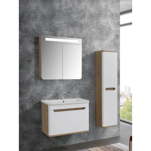 LineART WING 60 cm Függesztett Mosdószekrény – Natúr Tölgy és Fényes Fehér – Nedvességálló