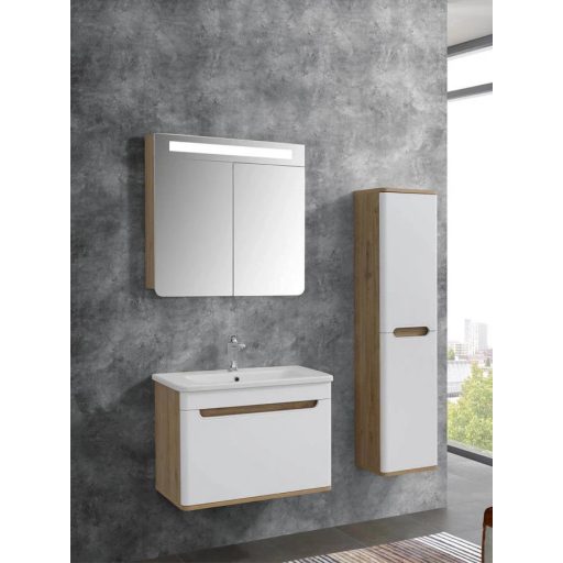 LineART WING 58 cm Tükrös Fürdőszobaszekrény LED Világítással – Natúr Tölgy – Nedvességálló