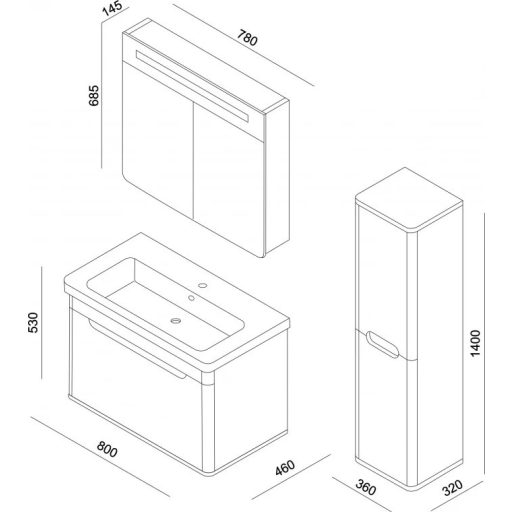 LineArt Wing 800 Tükörszekrény – Matt Fehér – Integrált LED Világítás – Nedvességálló, 78 cm