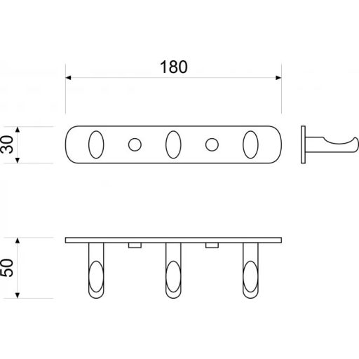 MINOTTI 180 x 30 x 50 mm fali fogas, 3 akasztó, Króm