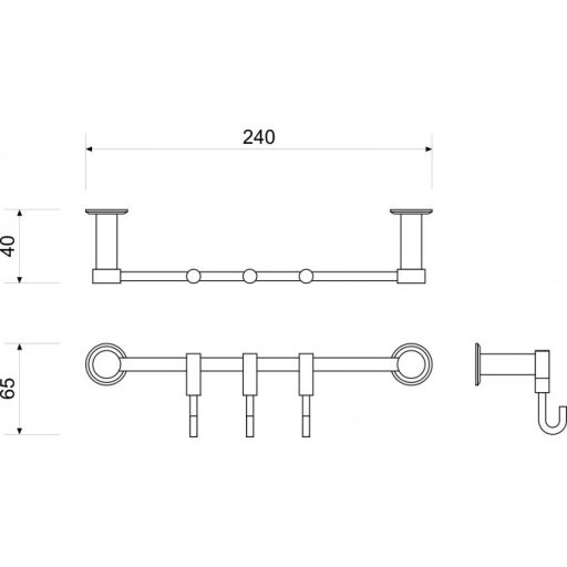 MINOTTI 3 akasztós fali fogas, króm
