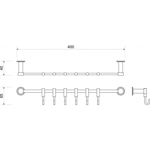 MINOTTI 6 akasztós fali fogas, króm