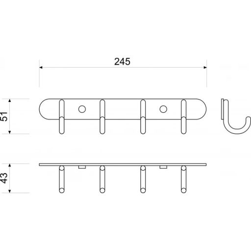 MINOTTI 4 akasztós fali fogas, króm