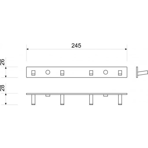 MINOTTI 3 akasztós szögletes fali fogas, króm